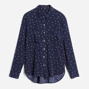 Staccato Blouse Star Print Satin Rayon Navy Blue size large